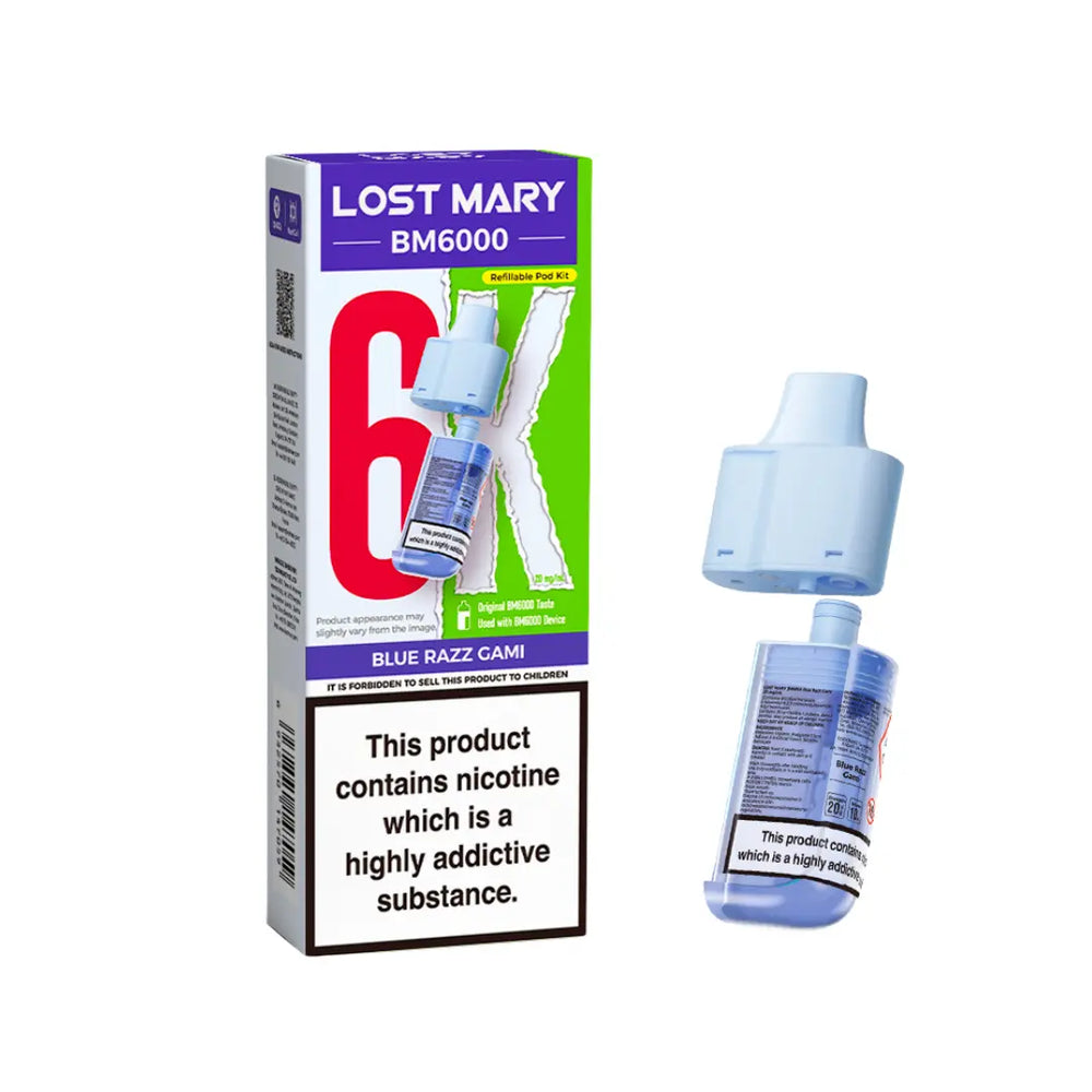 Lost Mary BM6000 Refill Pods for the Lost Mart BM6000 Vape kit - Blue Razz Gami Flavour 