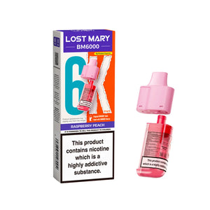 Lost Mary BM6000 Refill Pods for the Lost Mart BM6000 Vape kit - Raspberry Peach Flavour 