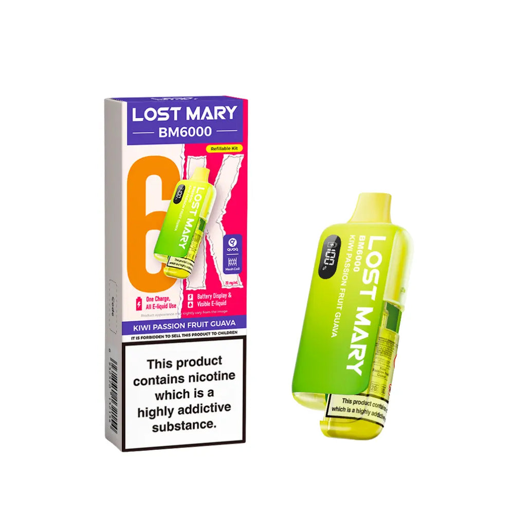 Lost Mary BM6000 Vape Kit 2025 TPD Version - Kiwi Passion Fruit Guava Flavour 