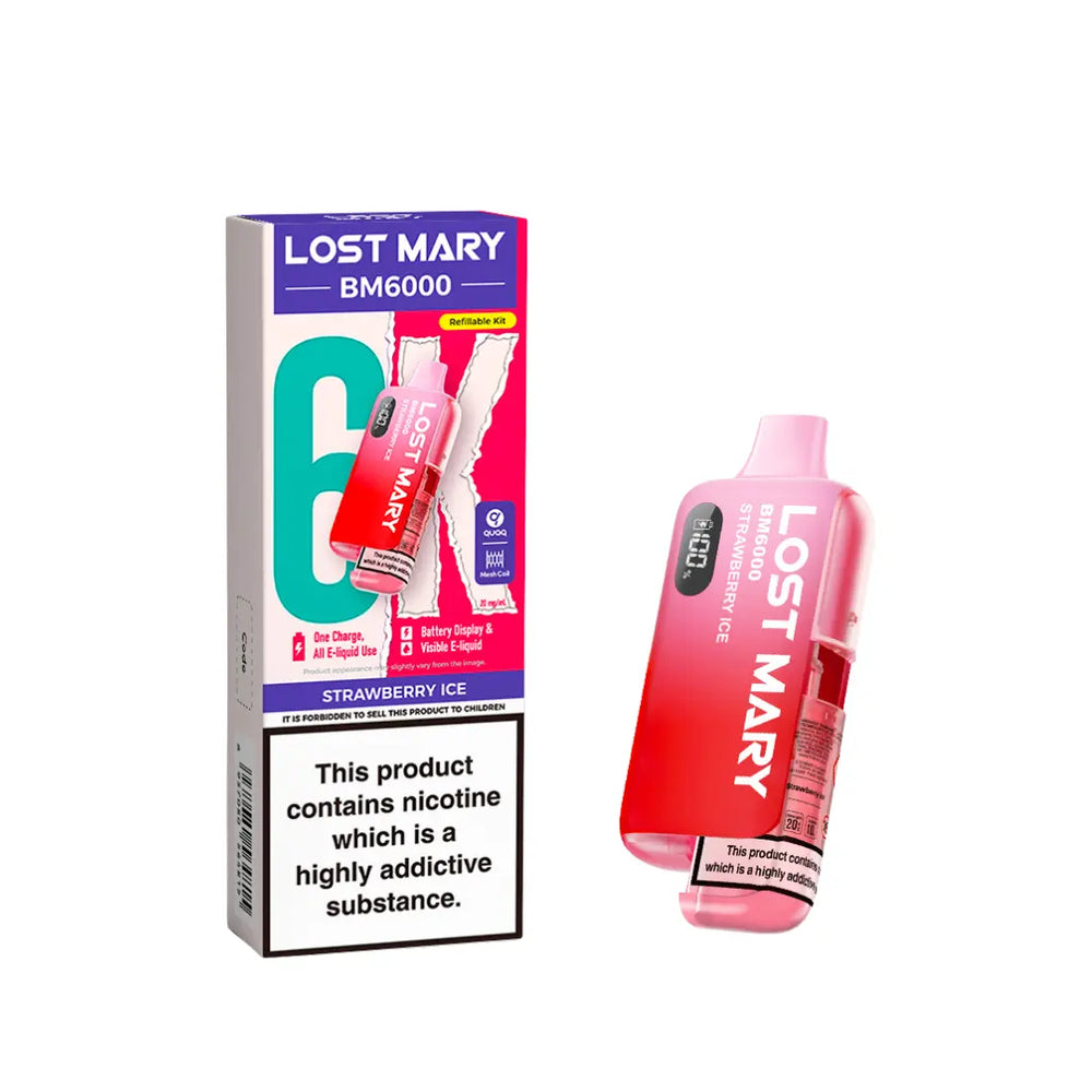 Lost Mary BM6000 Vape Kit 2025 TPD Version - Strawberry Ice Flavour 