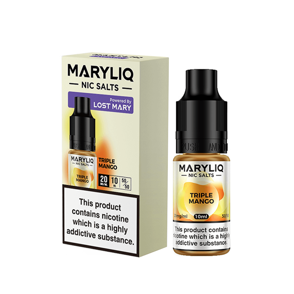 Maryliq Triple Mango Nic Salts by Lost Mary, 10ml bottle with packaging, 20mg nicotine strength.