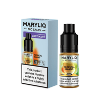 Maryliq Tropical Island Nic Salts 10ml by Lost Mary, with blue packaging and bottle.