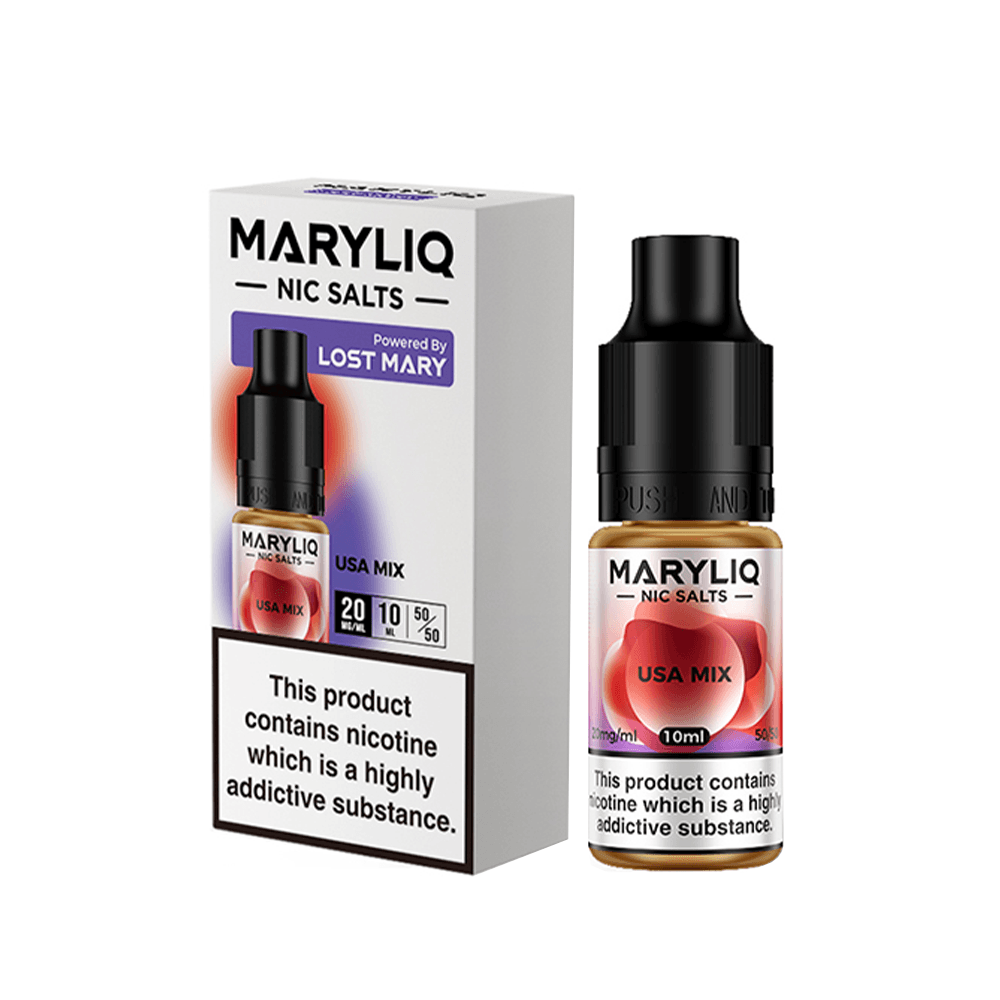 Maryliq USA Mix 10ml nicotine salt e-liquid by Lost Mary, displayed with packaging.