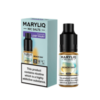 Maryliq Beach Day nicotine salt bottle and box by Lost Mary, 10ml, displayed on a white background.