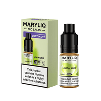 Lost Mary Maryliq Lemon Lime Nic Salts 10ml bottle and box with green and yellow design.