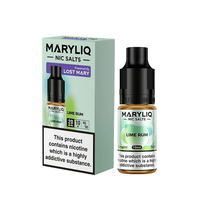 Maryliq Lime Rum Nic Salts by Lost Mary, 10ml bottle and box, available at Ecigone Vape Shop UK.