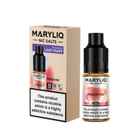 Maryliq Peach Ice 10ml nic salt e-liquid by Lost Mary, with product packaging.