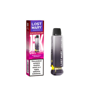 Lost Mary pod Nera refill option providing up to 15000 puffs with high strength nic salt Blueberry Cherry Blackberry Flavour 