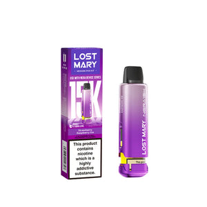 Lost Mary pods easy to use prefilled pods with 10ml refill containers reducing pod replacement frequency Strawberry Raspberry Ice Flavour 