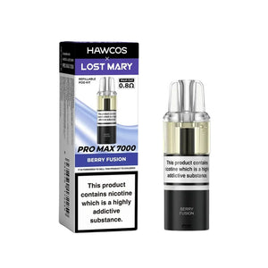 Hawcos x Lost Mary Pro Max 7000 replacement pods featuring 20mg nic salt and 0.8Ω mesh coil technology