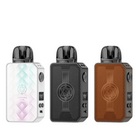 Three Lost Vape Centaurus E40 Max Pod Kits in white, black, and brown with geometric designs.