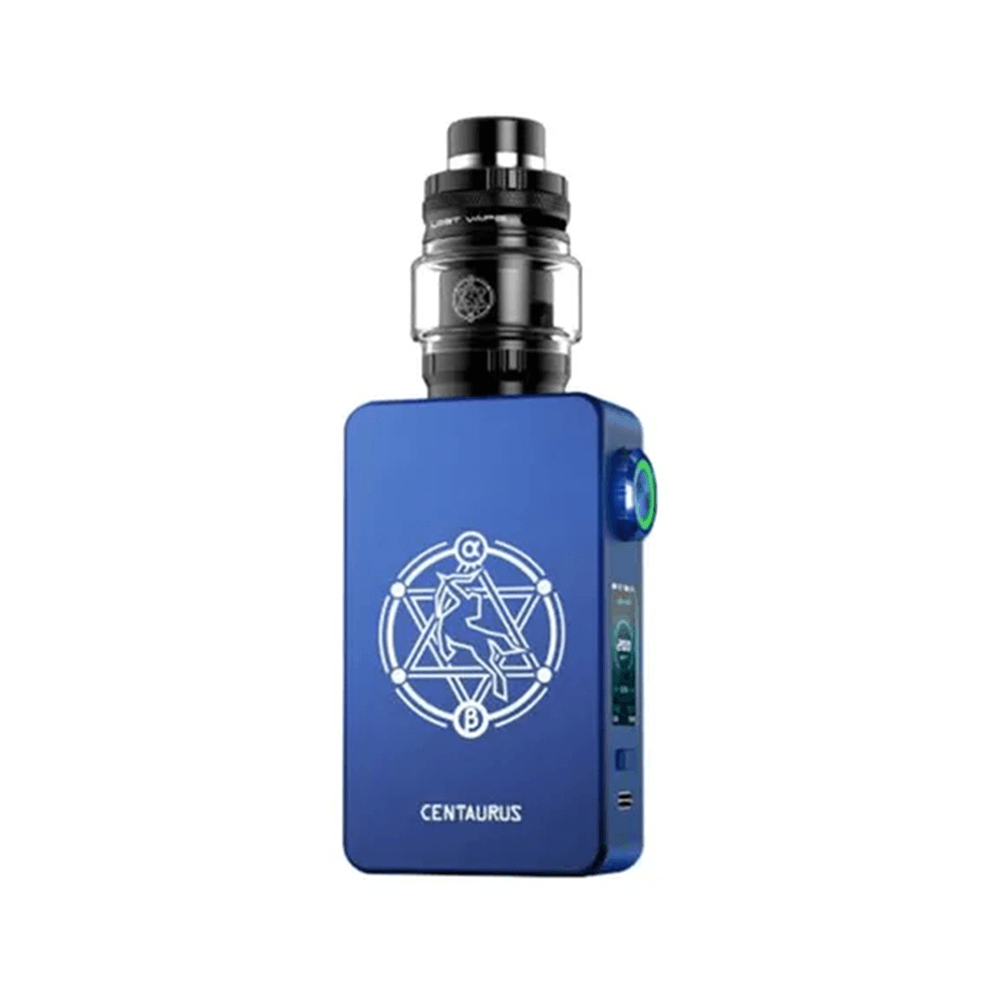 Blue Lost Vape Centaurus M200 Kit with intricate design, displayed on a white background.