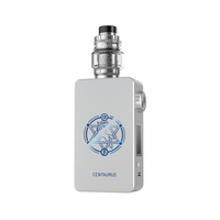 Lost Vape Centaurus M200 kit in white with blue geometric design, displayed upright.