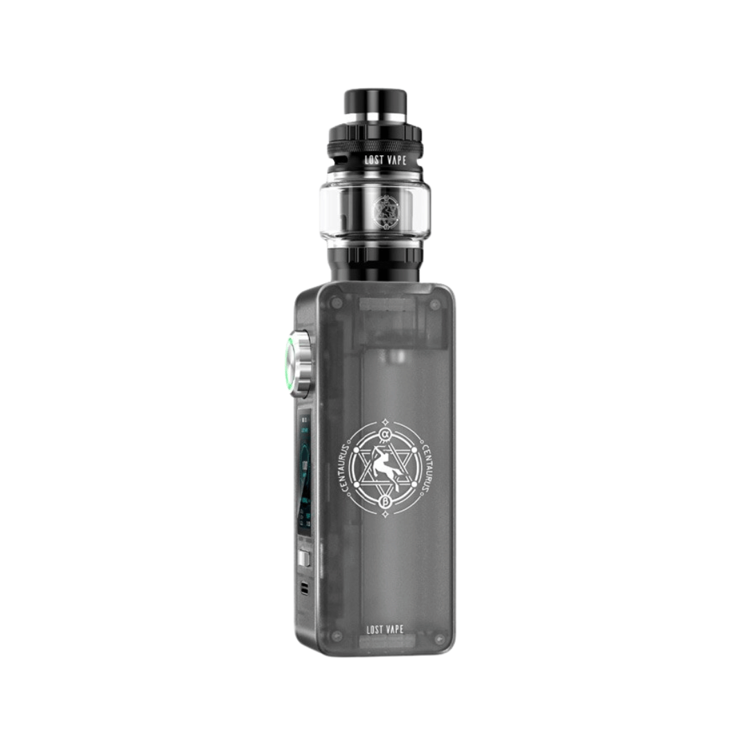 Lost Vape Centaurus N100 vape kit in grey, featuring intricate design and branding.