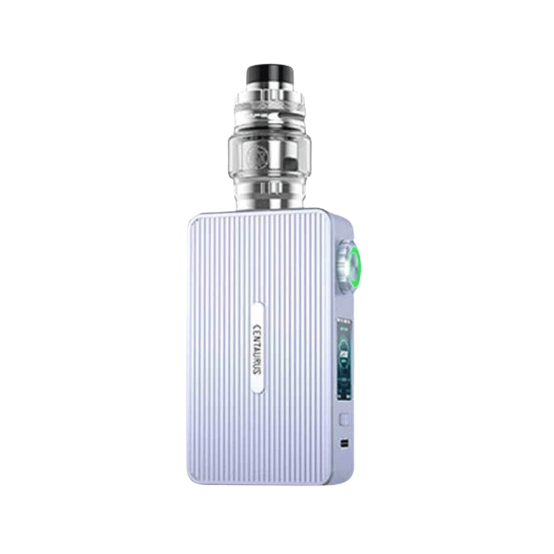 Lost Vape M200 Box Mod Kit in Misty Blue with a sleek, ribbed design and clear tank.