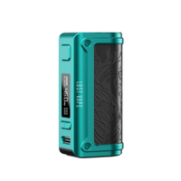 Teal Lost Vape Thelema Mini 45W Mod with black dragon design and digital display.