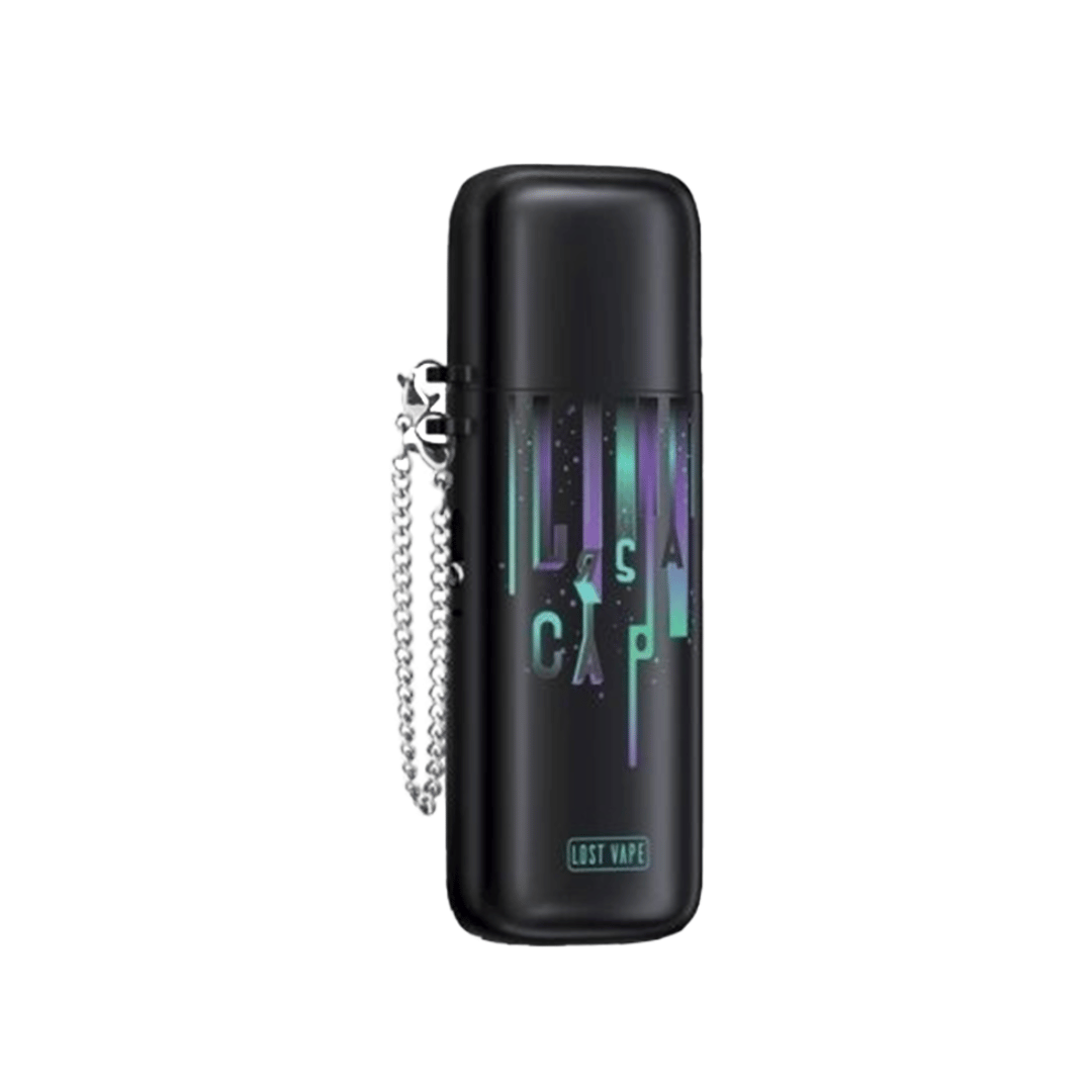 Lost Vape Ursa Cap Pod Kit in black with a sleek design and a chain accessory.