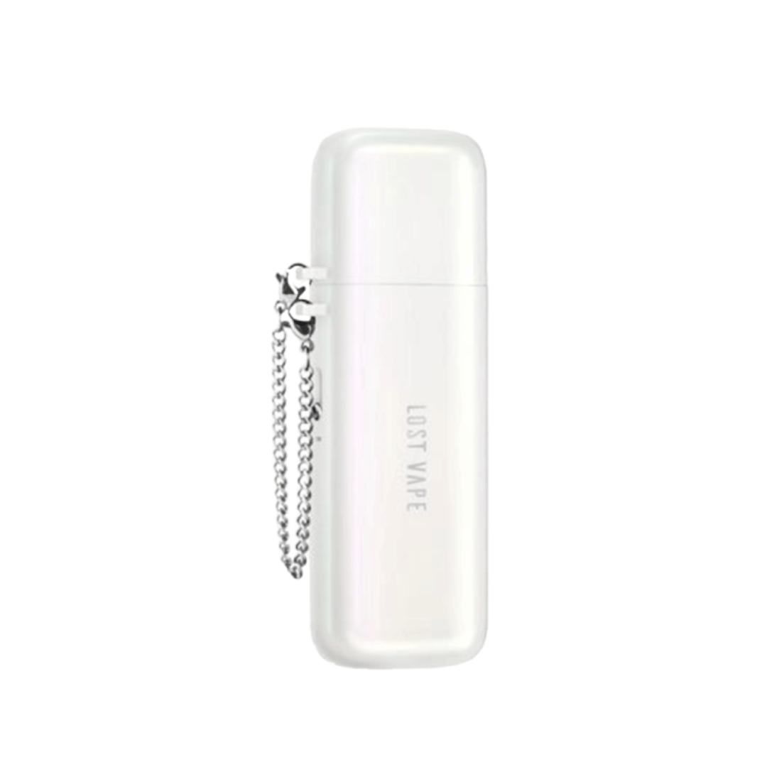 Lost Vape Ursa Cap Pod Kit in pearl white with a sleek design and decorative chain.