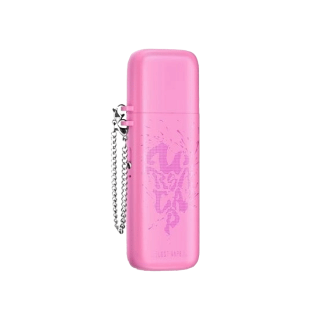 Lost Vape Ursa Cap Pod Kit in pink with chain accessory.