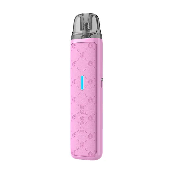 Pink Lost Vape Ursa Nano S2 pod vape kit with embossed design, standing upright.