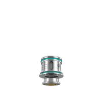 Lost Vape Ursa UB Pro replacement coil, silver with teal accents, isolated on white background.