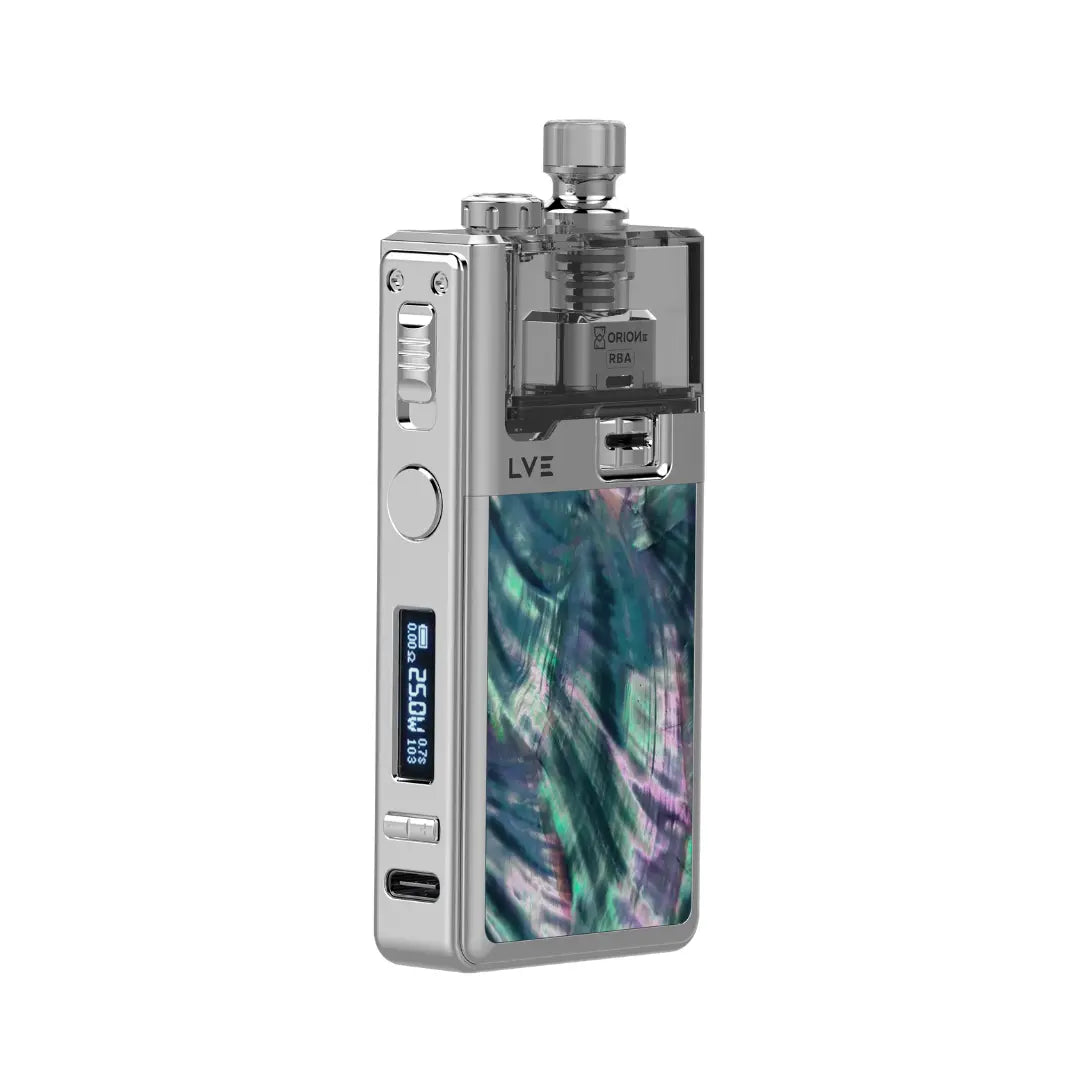 LVE Orion II Pod Kit in silver with abalone design and RBA edition.