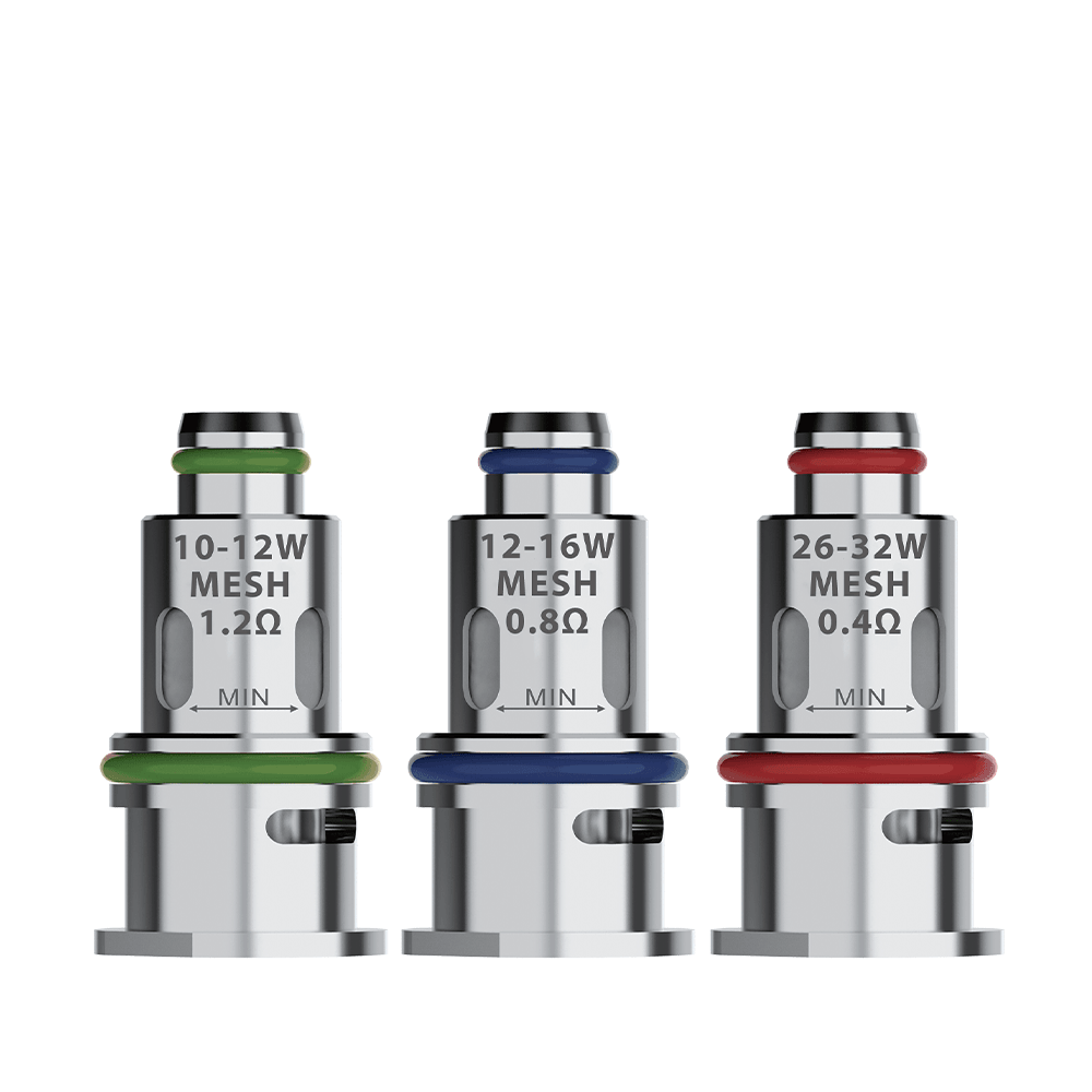 LVE Orion II replacement coils, 0.8Ω, 1.0Ω, and 0.4Ω, with coloured O-rings.