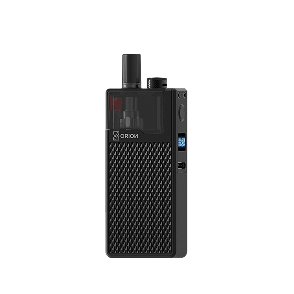 Alt text: "LVE Orion Pico Pod Kit in black, featuring a textured design and compact shape."