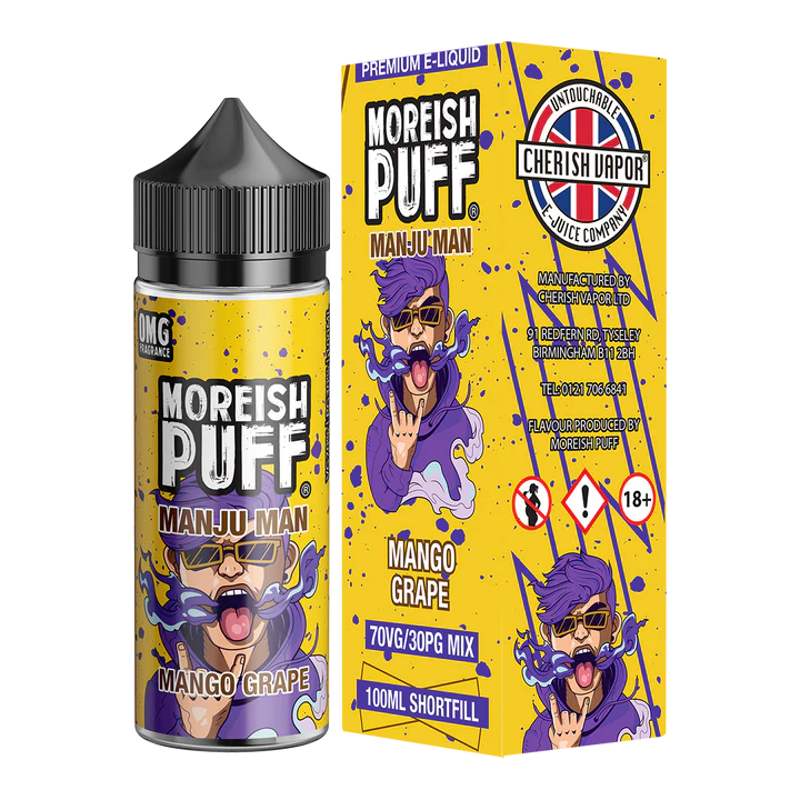 Moreish Puff Manju Man 100ml Shortfill Mango Grape Flavour - Great With Sub Ohm Tanks