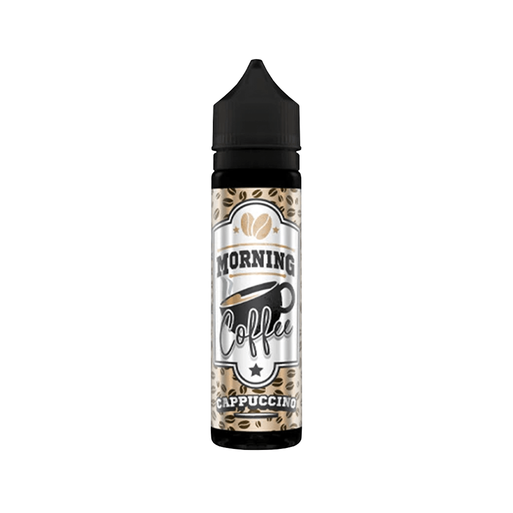 Morning Coffee vape juice bottle with cappuccino flavour design.