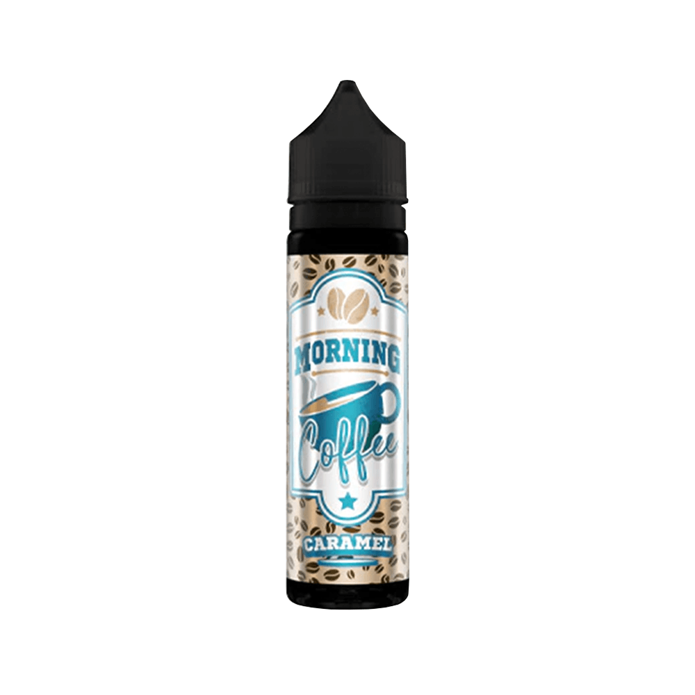 50ml bottle of Morning Coffee Caramel vape juice with coffee bean design.