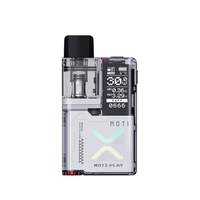 MOTI Play 30W Pod Kit in transparent design with digital display and sleek finish.