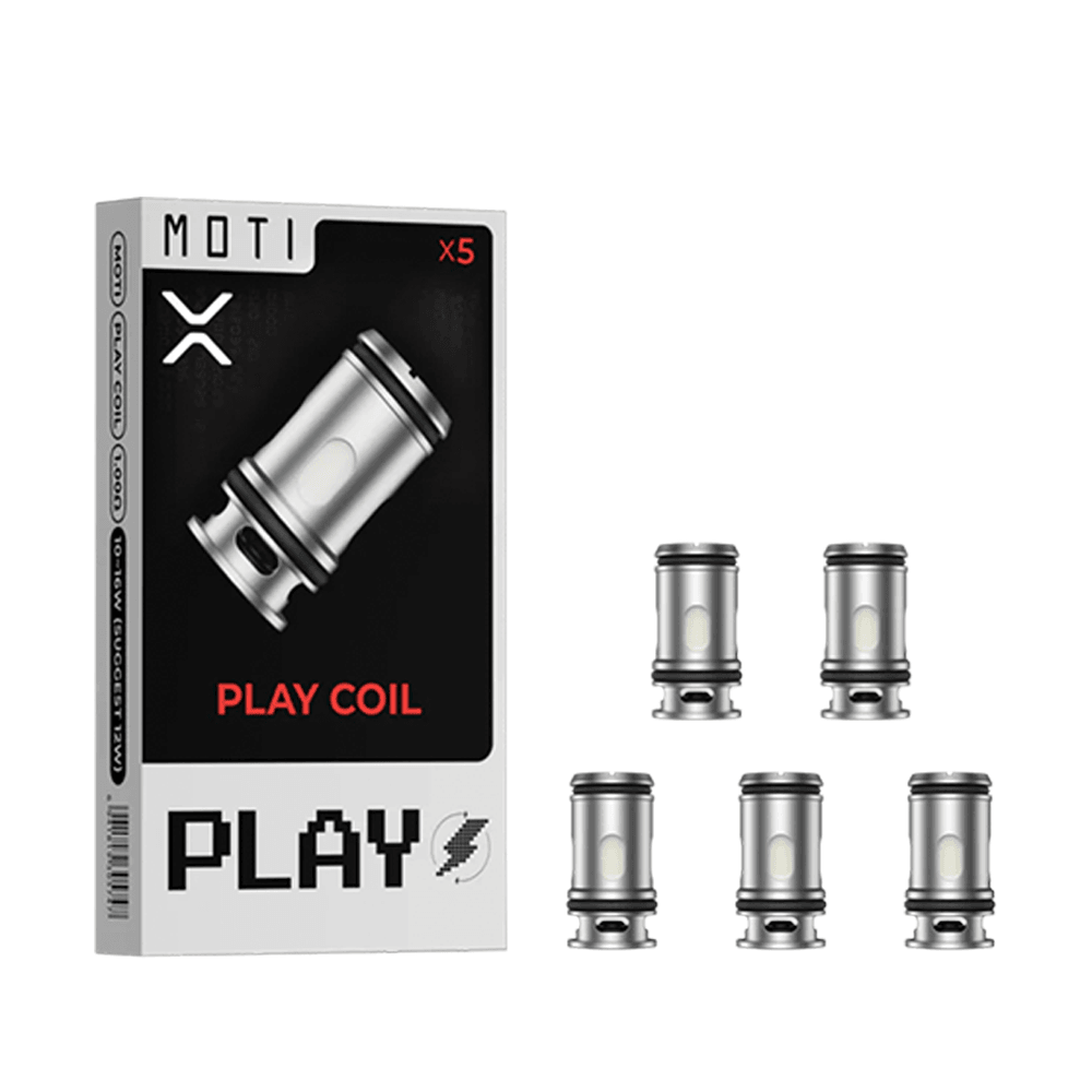 MOTI Play replacement coils, pack of five, displayed next to packaging.