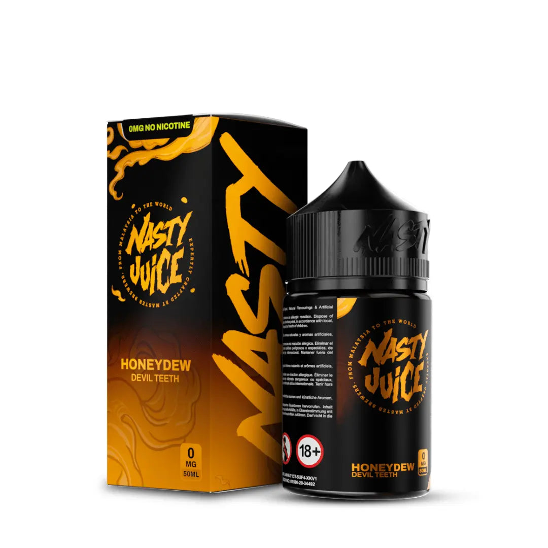 Nasty Juice Honeydew Devil Teeth 50ml shortfill e-liquid bottle and packaging.