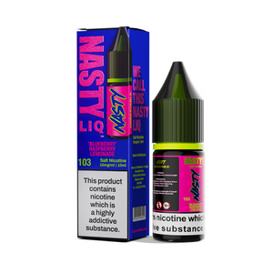 Nasty Juice 10ml Salt Nicotine, Blueberry Raspberry Lemonade flavour, with packaging.