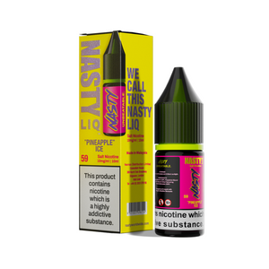 Nasty Juice Pineapple Ice 10ml bottle and box with bold yellow and black design.