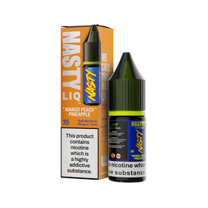 Nasty Juice Mango Peach Pineapple 10ml salt nicotine e-liquid with box packaging.