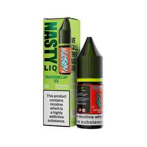 Nasty Juice Watermelon Ice 10ml bottle and box with nicotine warning label.