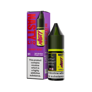 Nasty Juice 10ml Salts "Gummy Bear" e-liquid with packaging, featuring bold purple and yellow design.