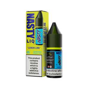 Nasty Juice Lemon Lime 10ml bottle and box with salt nicotine, displayed on a white background.
