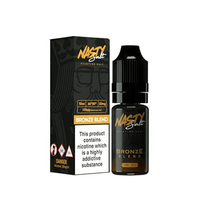 Nasty Salt Bronze Blend e-liquid bottle and box on a white background.