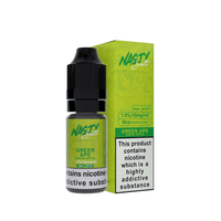 Nasty Salt Green Ape e-liquid bottle and box with green apple design and nicotine warning.