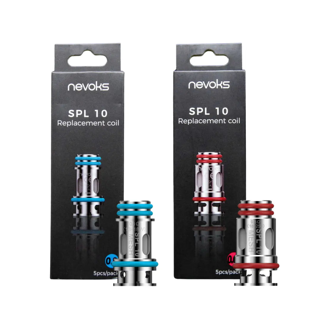 Nevoks SPL 10 Replacement Mesh Coils in 0.6Ω and 0.8Ω options, displayed in packaging.