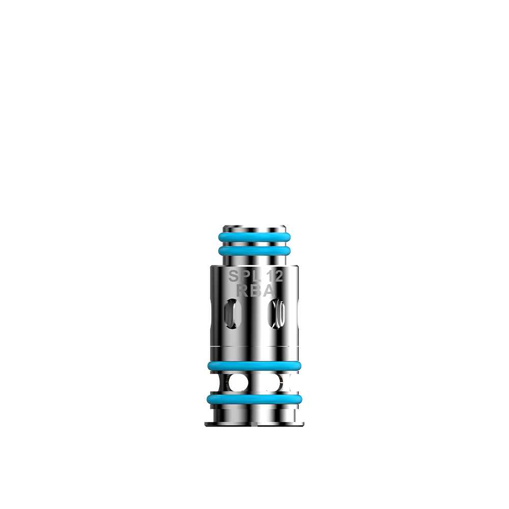 Close-up of a Nevoks Veego 80 RBA mesh coil with blue O-rings on a white background.