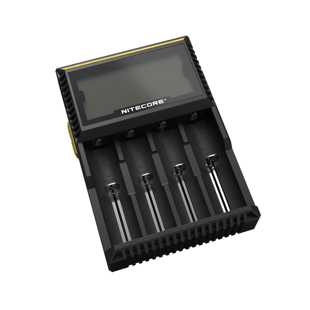 Nitecore D4 Digicharger with four battery slots, displayed at UK vape shop Ecigone.