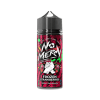 No Mercy Frozen Strawberries vape juice 100ml bottle with vibrant red and green design.