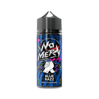 No Mercy Blue Razz 100ml vape juice by Fantasi with bold, colourful design on the bottle.