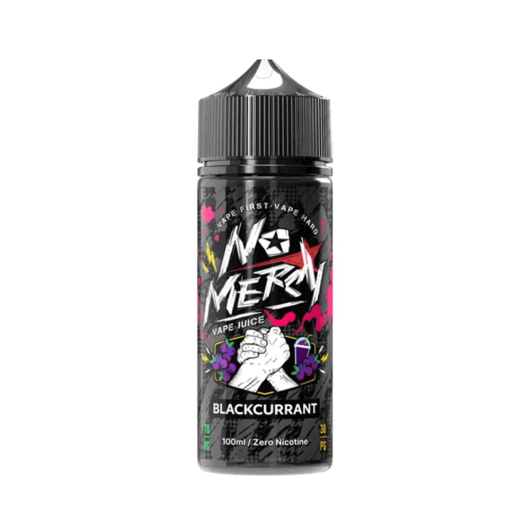 No Mercy Blackcurrant 100ml vape juice bottle with vibrant label design.