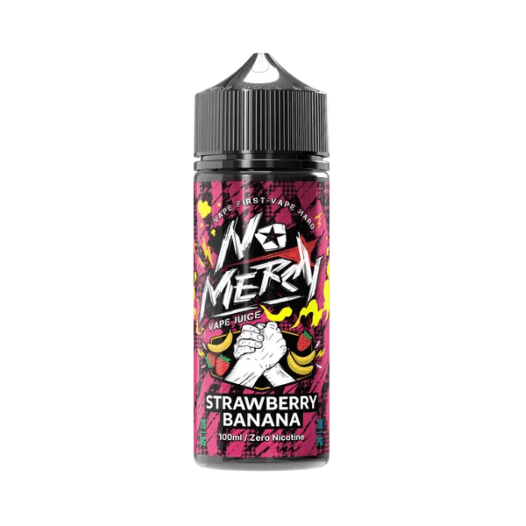 No Mercy Strawberry Banana vape juice 100ml shortfill bottle with vibrant design.