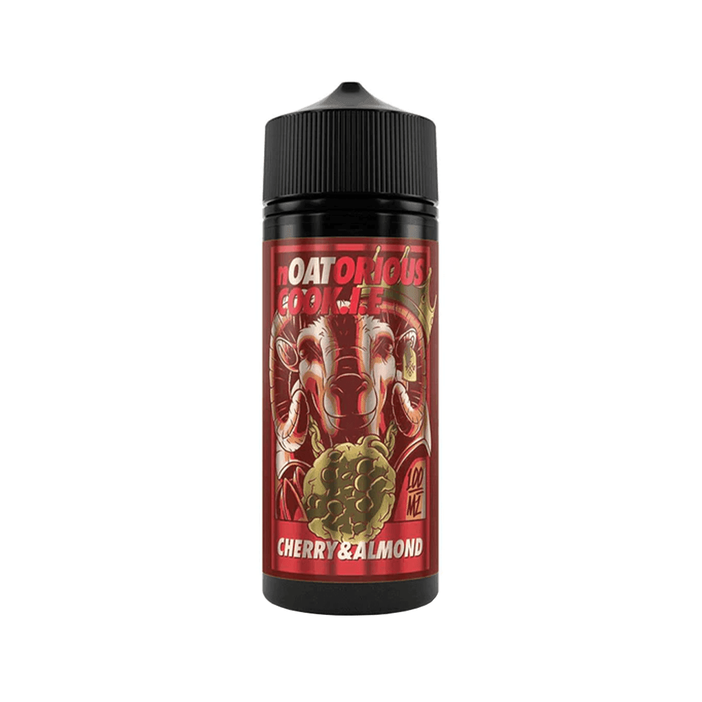 Noatorious Cookie Cherry & Almond 100ml shortfill vape juice bottle with bold red design.